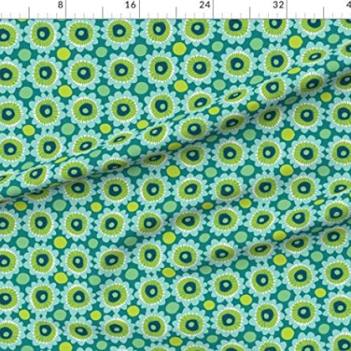 Spoonflower Fabric - Retro Teal Flowers Cute Floral Vibrant 1970s ...