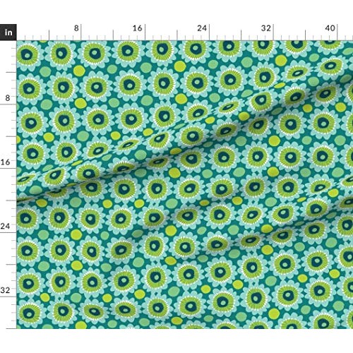 Spoonflower Fabric - Retro Teal Flowers Cute Floral Vibrant 1970s ...