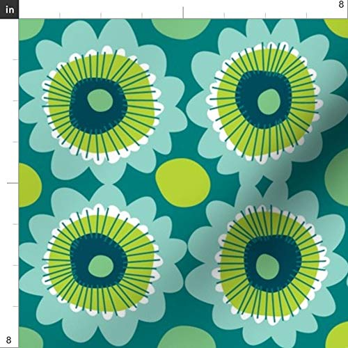 Spoonflower Fabric - Retro Teal Flowers Cute Floral Vibrant 1970s ...