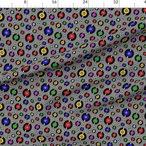 Spoonflower Fabric - Rock Roll Records Musical Notes Music Retro R...