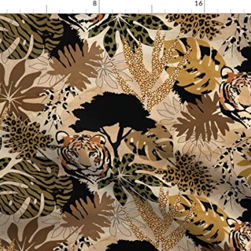 Spoonflower Fabric - Safari Camouflage Tiger Gold Africa Wild Zebr...