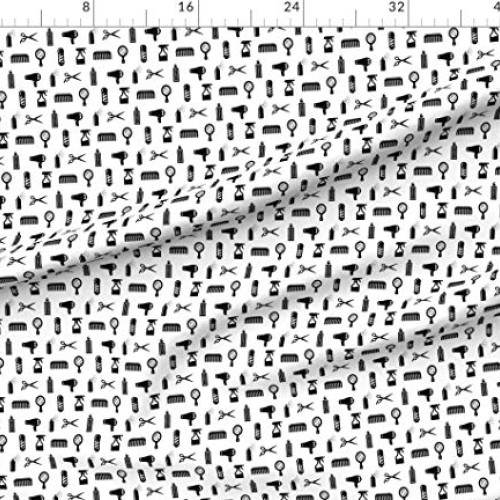 Spoonflower Fabric - Salon & Pattern Hair Scissors Black Printed o...