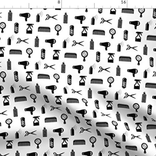 Spoonflower Fabric - Salon & Pattern Hair Scissors Black Printed o...