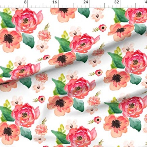 Spoonflower Fabric - Shabby Chic, Floral, White Pink Green, Large,...