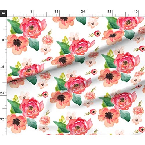 Spoonflower Fabric - Shabby Chic, Floral, White Pink Green, Large,...
