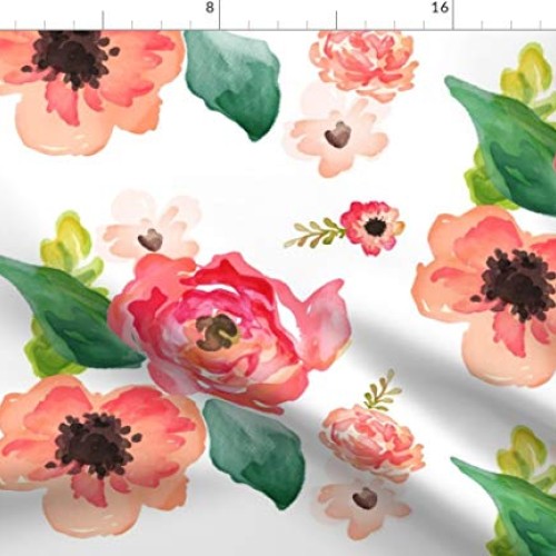 Spoonflower Fabric - Shabby Chic, Floral, White Pink Green, Large,...