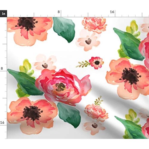 Spoonflower Fabric - Shabby Chic, Floral, White Pink Green, Large,...