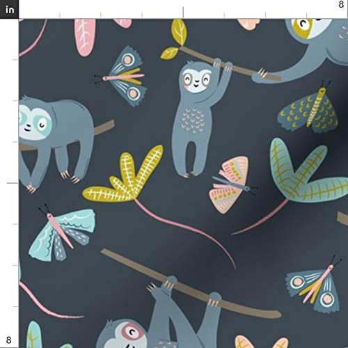 Spoonflower Fabric - Sloths Moths Large Dark Sloth Love Contempora...