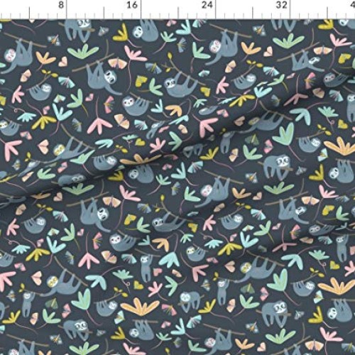 Spoonflower Fabric - Sloths Moths Large Dark Sloth Love Contempora...