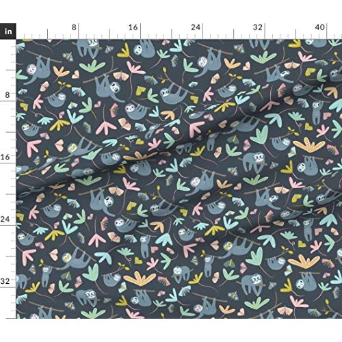 Spoonflower Fabric - Sloths Moths Large Dark Sloth Love Contempora...