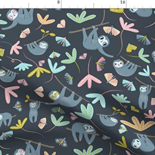 Spoonflower Fabric - Sloths Moths Large Dark Sloth Love Contempora...