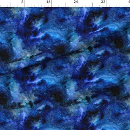 Spoonflower Fabric - Space, Galaxy, Blue, Black, Watercolor, Night...