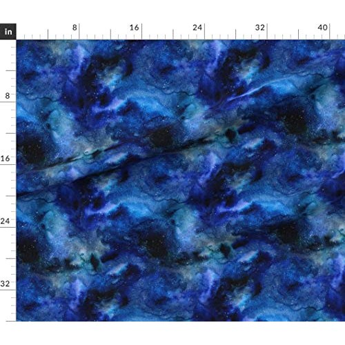 Spoonflower Fabric - Space, Galaxy, Blue, Black, Watercolor, Night...