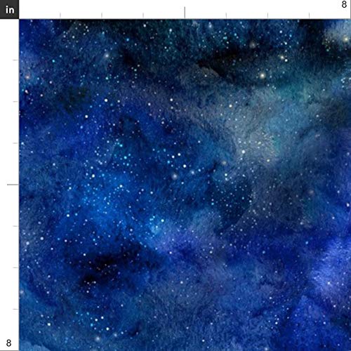 Spoonflower Fabric - Space, Galaxy, Blue, Black, Watercolor, Night...