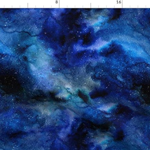Spoonflower Fabric - Space, Galaxy, Blue, Black, Watercolor, Night...