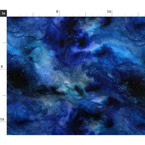 Spoonflower Fabric - Space, Galaxy, Blue, Black, Watercolor, Night...