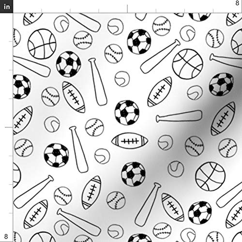 Spoonflower Fabric - Sports Black White Minimal Line Drawing Drawn...