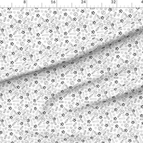 Spoonflower Fabric - Sports Black White Minimal Line Drawing Drawn...