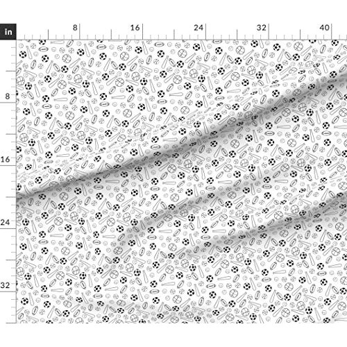 Spoonflower Fabric - Sports Black White Minimal Line Drawing Drawn...