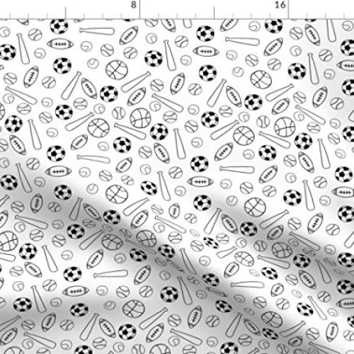 Spoonflower Fabric - Sports Black White Minimal Line Drawing Drawn...