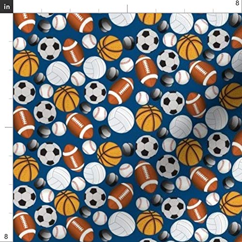 Spoonflower Fabric - Sports Blue Balls Basketball Soccer Baseball ...