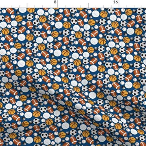 Spoonflower Fabric - Sports Blue Balls Basketball Soccer Baseball ...