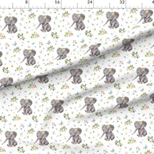 Spoonflower Fabric - Spring Time Baby Elephant Girl Boho Nursery F...