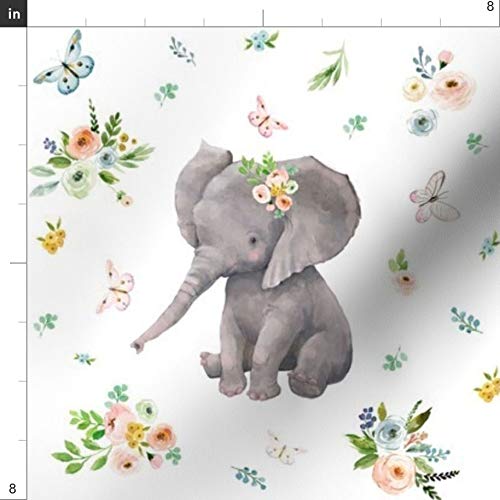 Spoonflower Fabric - Spring Time Baby Elephant Girl Boho Nursery F...