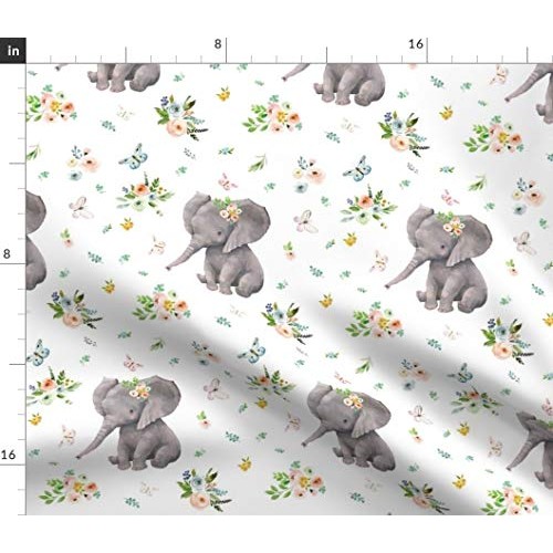 Spoonflower Fabric - Spring Time Baby Elephant Girl Boho Nursery F...