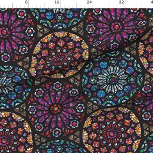 Spoonflower Fabric - Stained Glass Rose Medieval Time Abstract Geo...