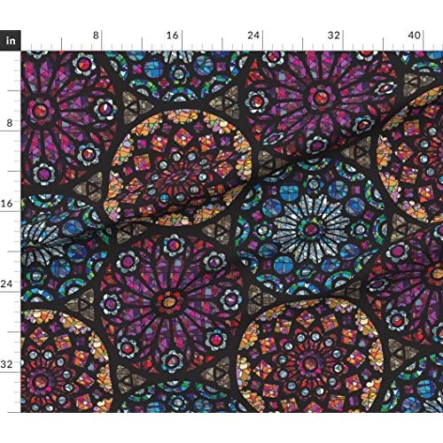 Spoonflower Fabric - Stained Glass Rose Medieval Time Abstract Geo...