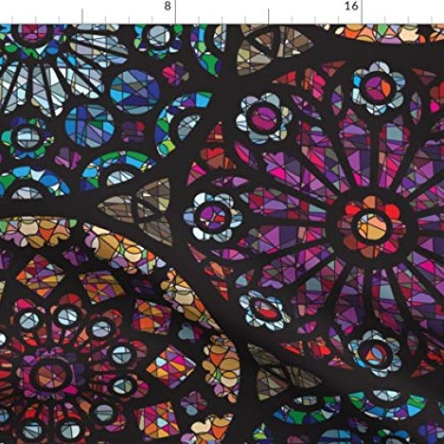Spoonflower Fabric - Stained Glass Rose Medieval Time Abstract Geo...