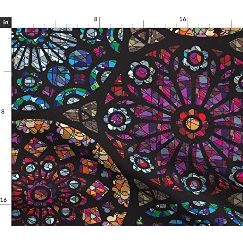 Spoonflower Fabric - Stained Glass Rose Medieval Time Abstract Geo...