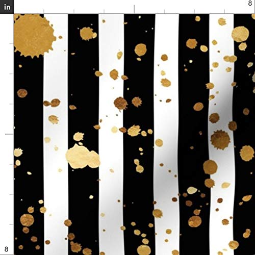 Spoonflower Fabric - Stripes & Splatter Gold Black White Striped P...
