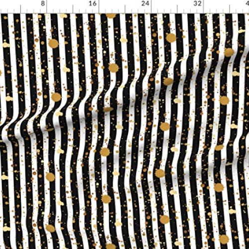 Spoonflower Fabric - Stripes & Splatter Gold Black White Striped P...