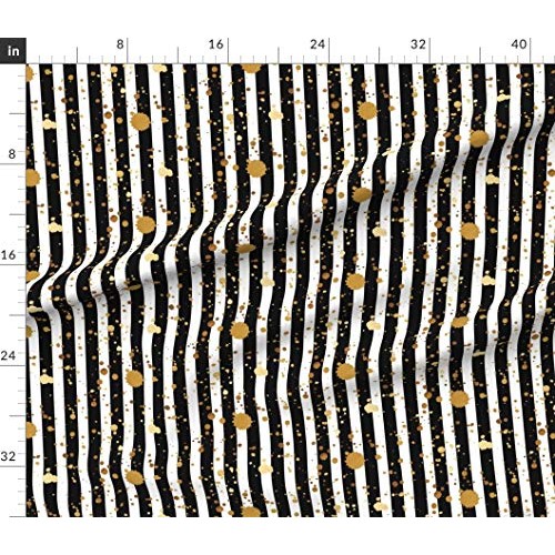 Spoonflower Fabric - Stripes & Splatter Gold Black White Striped P...