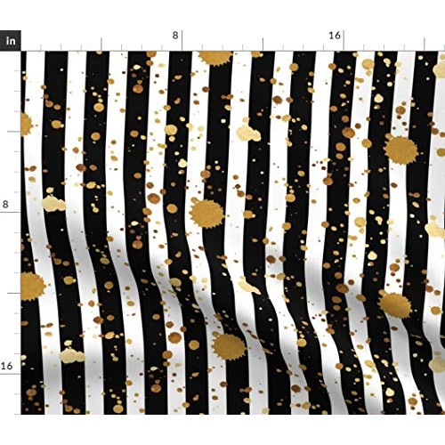 Spoonflower Fabric - Stripes & Splatter Gold Black White Striped P...
