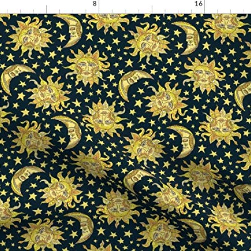 Spoonflower Fabric - Sun Moon Sky Lunar Vintage Modern Home Decor ...