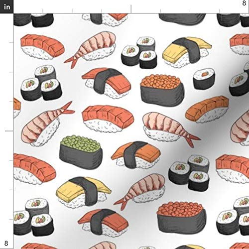 Spoonflower Fabric - Sushi Roll Funny Food Asian Japanese Chopstic...