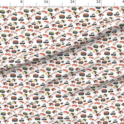 Spoonflower Fabric - Sushi Roll Funny Food Asian Japanese Chopstic...