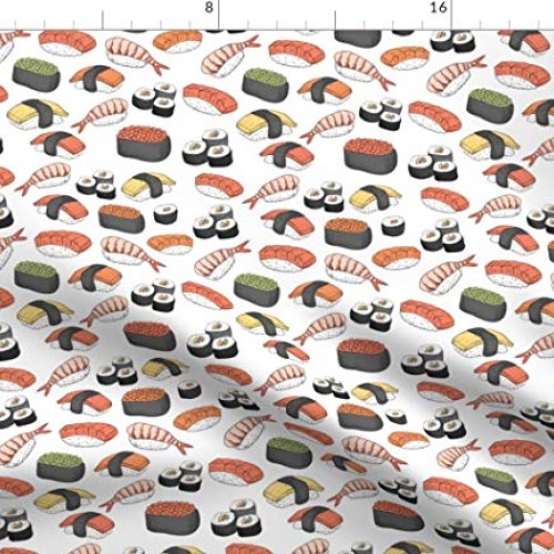 Spoonflower Fabric - Sushi Roll Funny Food Asian Japanese Chopstic...
