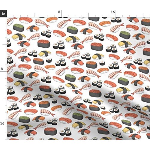Spoonflower Fabric - Sushi Roll Funny Food Asian Japanese Chopstic...