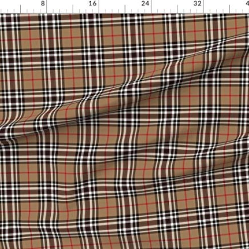 Spoonflower Fabric - Tartan Plaid Scottish Tan Brown Black White P...