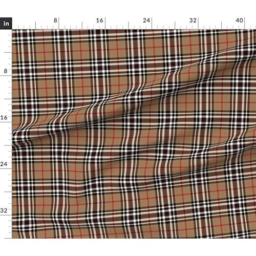 Spoonflower Fabric - Tartan Plaid Scottish Tan Brown Black White P...