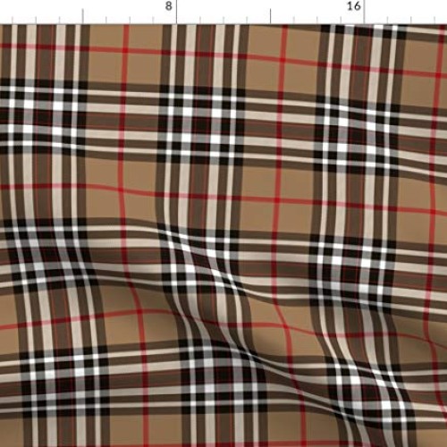 Spoonflower Fabric - Tartan Plaid Scottish Tan Brown Black White P...