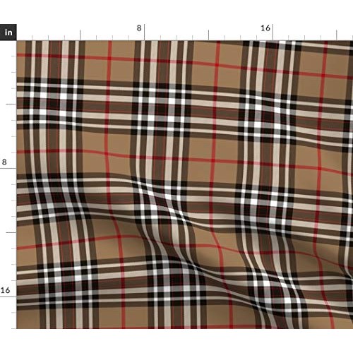 Spoonflower Fabric - Tartan Plaid Scottish Tan Brown Black White P...