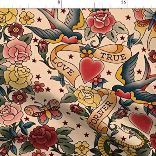 Spoonflower Fabric - Tattoo You Steampunk Gothic Vintage Romantic ...