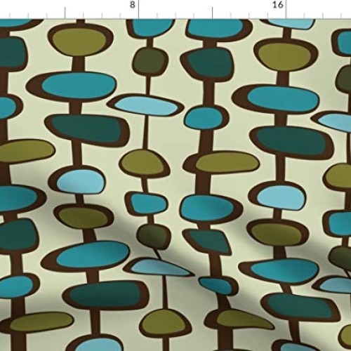 Spoonflower Fabric - Teal Mid Century Retro Vintage 1950s Geometri...