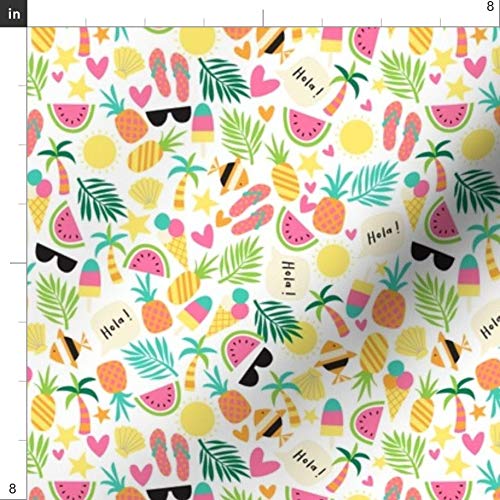 Spoonflower Fabric - Tropical Novelty Summer Holiday Pineapple Wat...