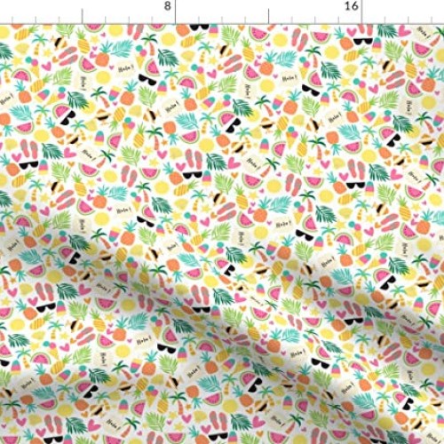 Spoonflower Fabric - Tropical Novelty Summer Holiday Pineapple Wat...
